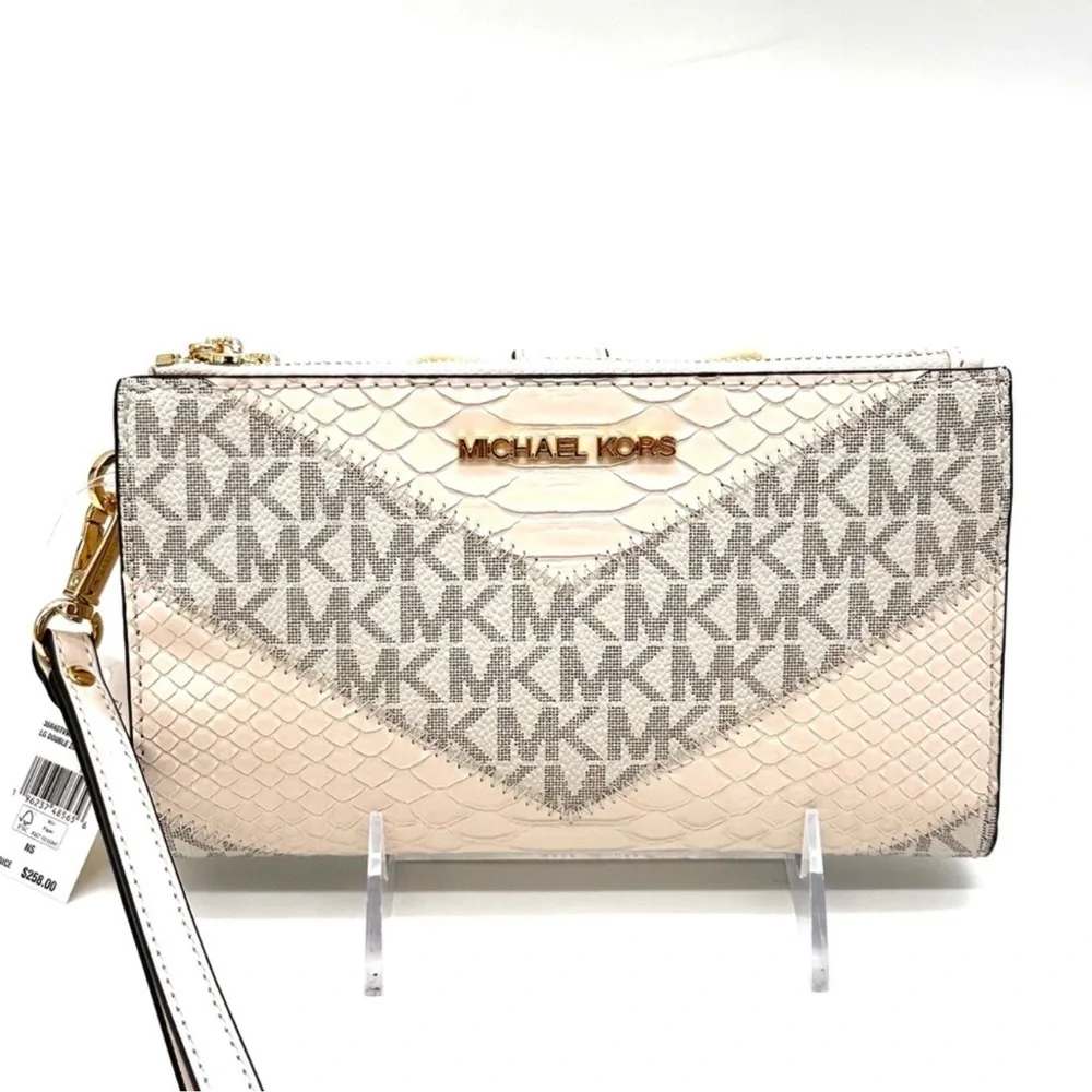 Michael Kors Large Double Zip Wallet Wristlet Cream Multi